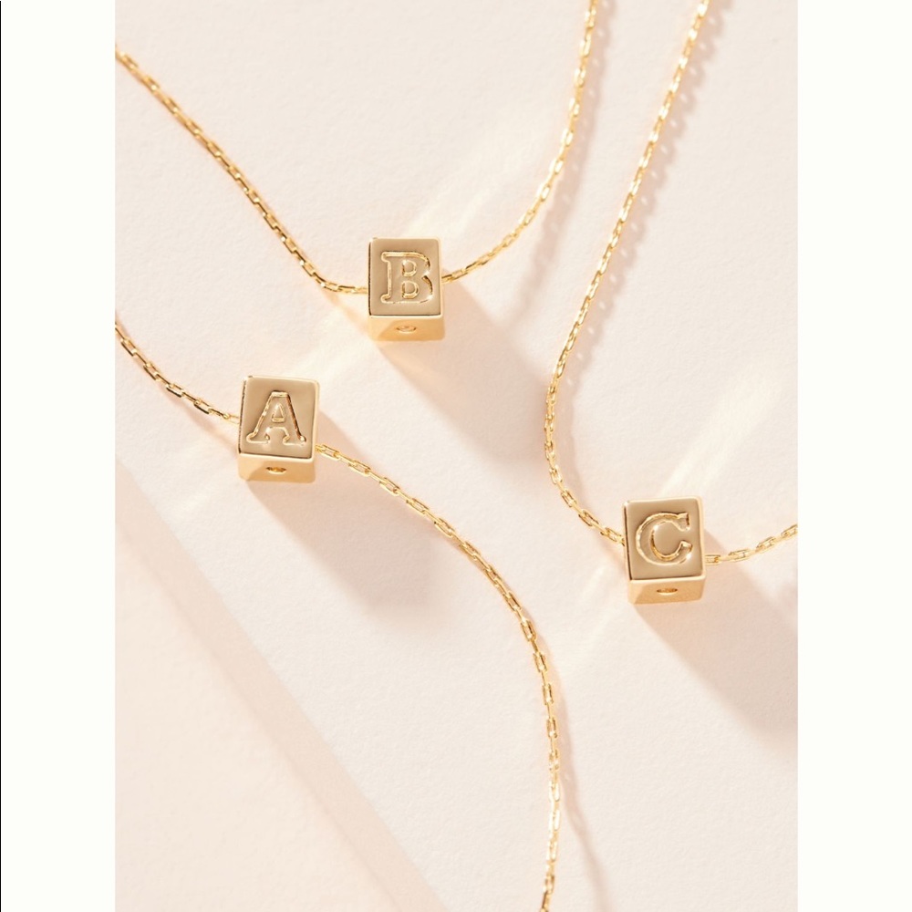 NWT Anthropologie Monogram Initial Pendant Necklace ‘R’ / 14K Gold Plated / 18”